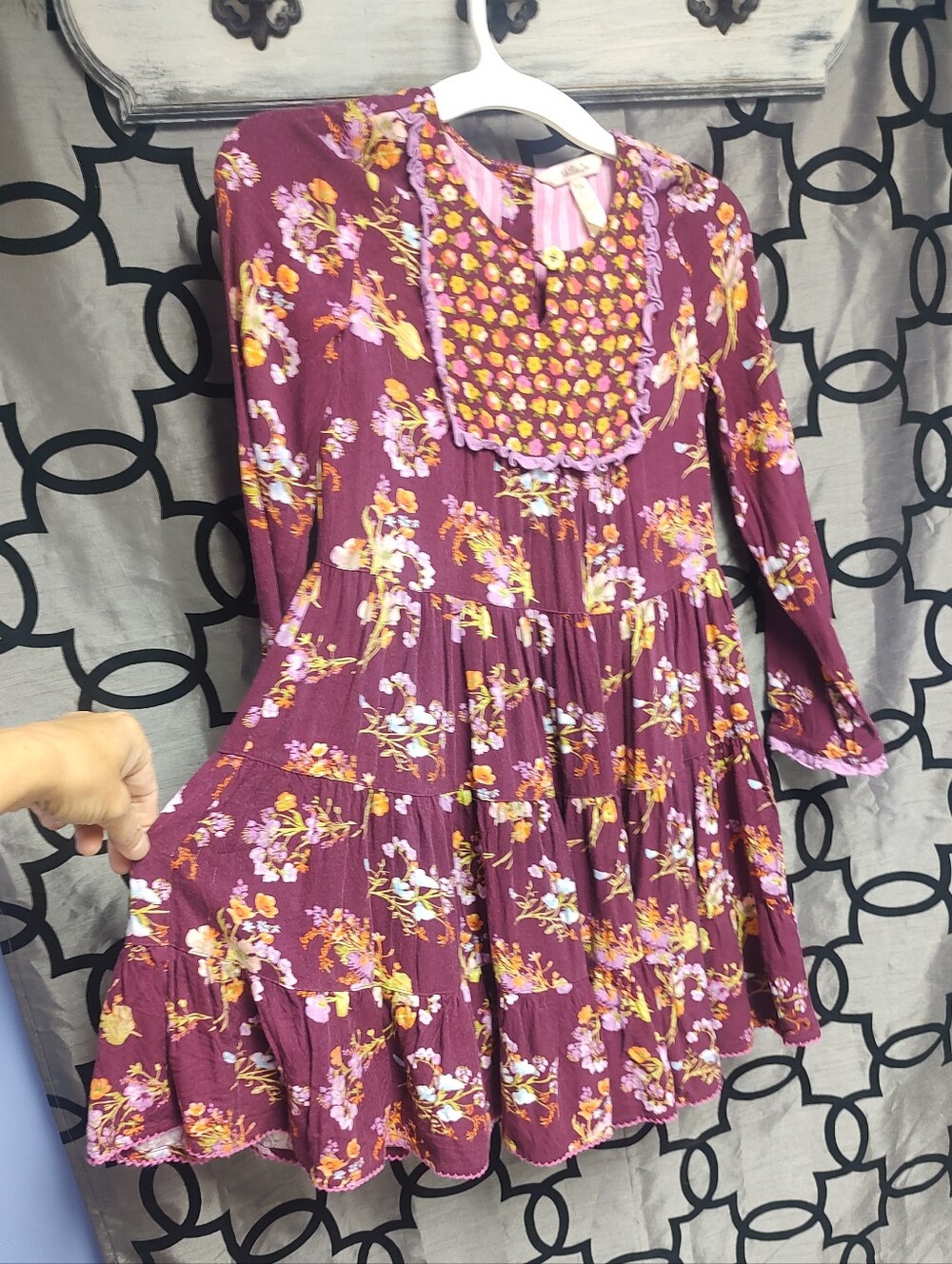 Matilda Jane Size 10 Twirl Me Floral Long-Sleeve Tiered Dress - Picture 3 of 7